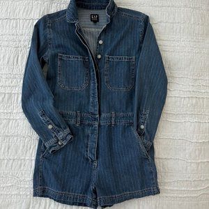 GAP Long-Sleeved Railroad Striped Denim Romper OP (XS)